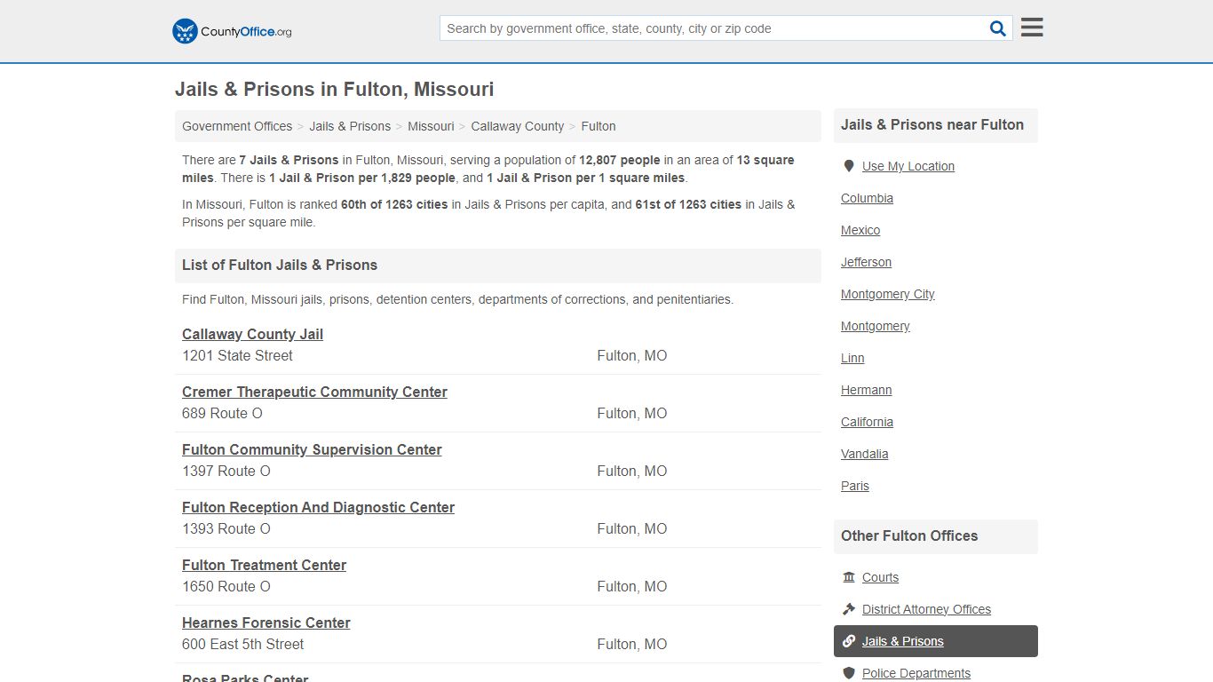 Jails & Prisons - Fulton, MO (Inmate Rosters & Records) - County Office