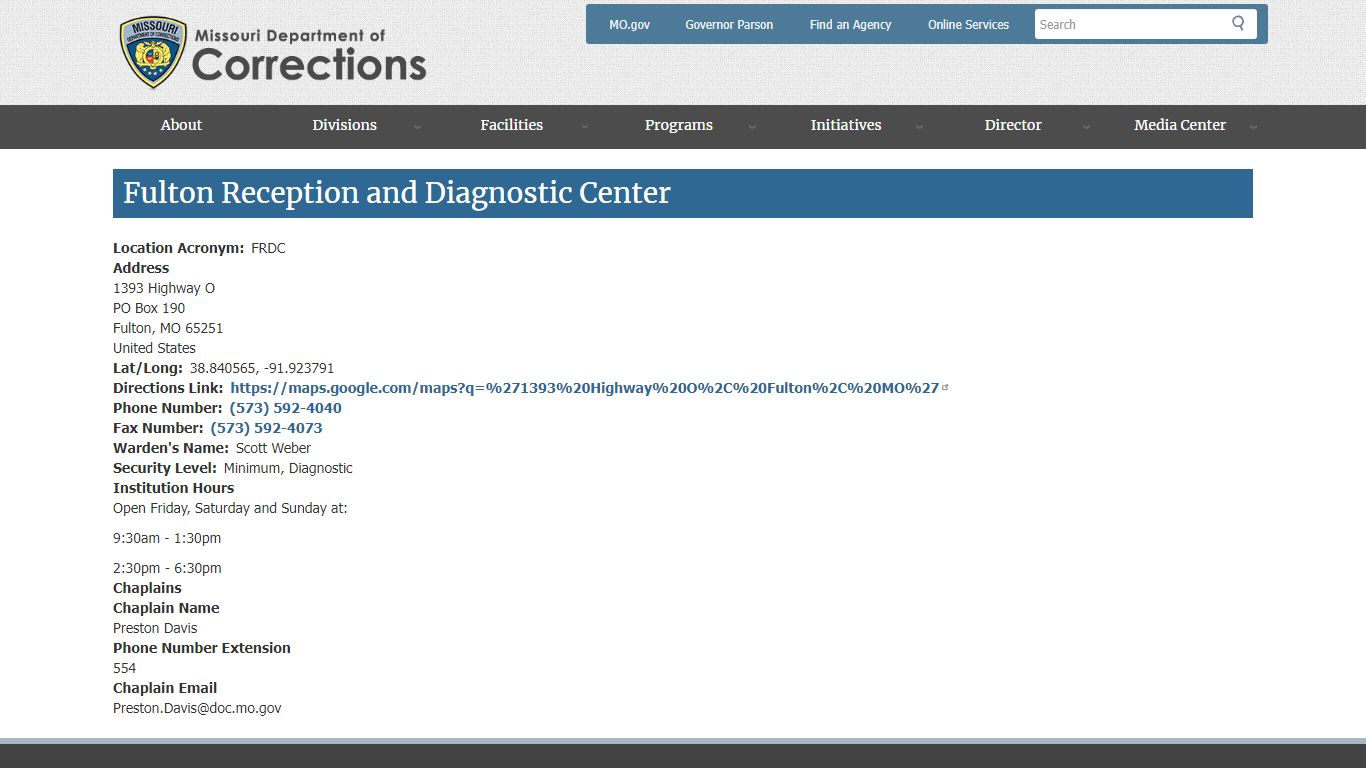 Fulton Reception and Diagnostic Center - Missouri Department of Corrections